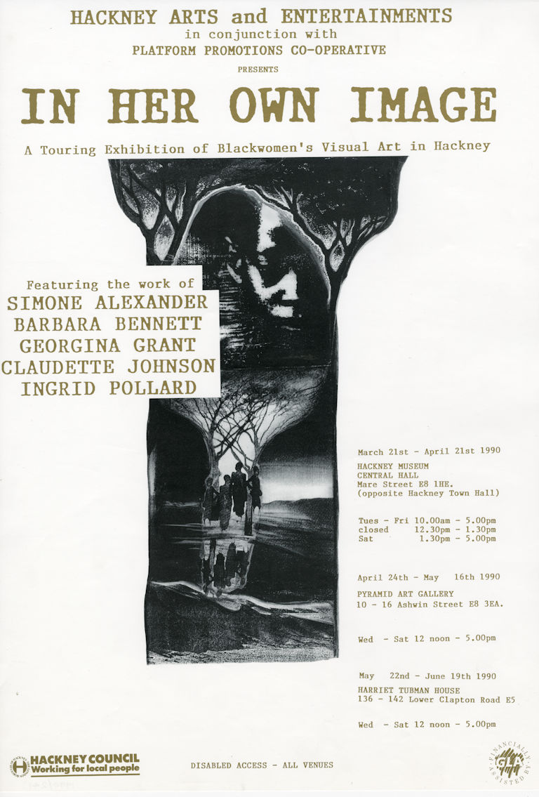Exhibition poster for In Her Own Image at Pyramid Art Gallery, 1990.