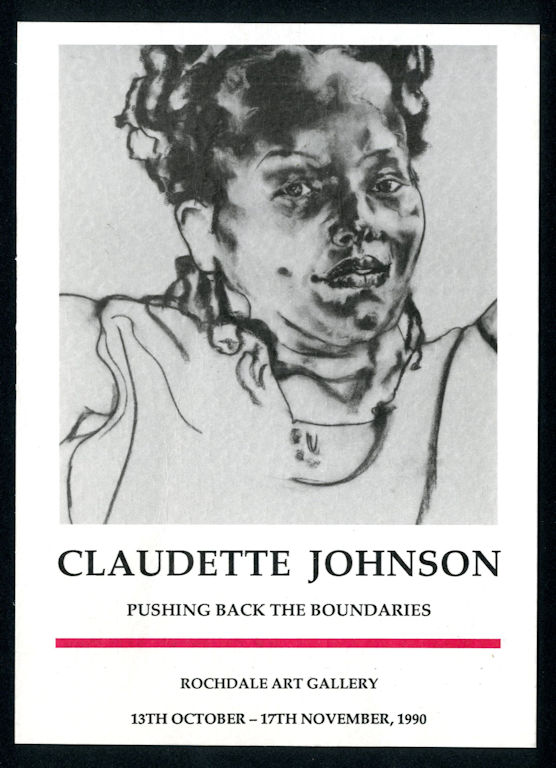 Leaflet for a temporary exhibition, Pushing back the Boundaries. It features a pencil line illustration of woman on the front.